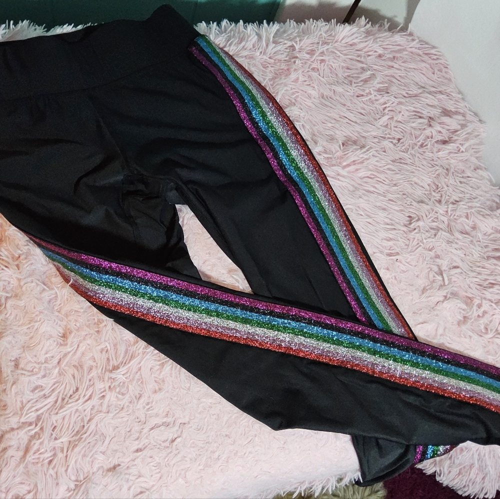 Terez legging, metallic rainbow stripe. Size xs